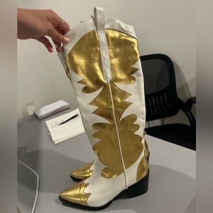 White and gold leather boots
